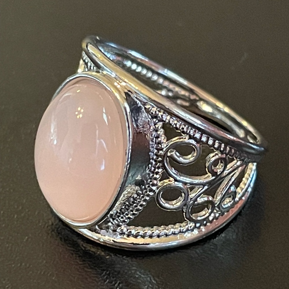 Pink crystal silver plated ring